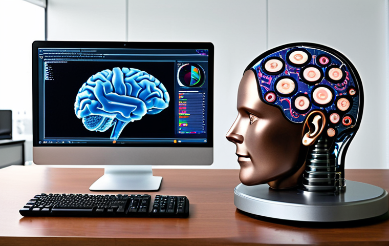**
A balanced scale. One side shows a human brain with gears turning, representing human creativity and problem-solving. The other side shows a complex computer system with glowing circuits, symbolizing the efficiency of automation. In the background, a modern office setting with people collaborating with technology. This represents the balance between human expertise and machine learning efficiency.
**
