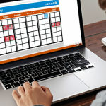 **

A student looking at a well-organized digital calendar on a laptop, with icons representing classes, study time, and social activities. The calendar is visually clean and efficient. Focus on conveying the concept of AI-powered time management and reduced stress. Keywords: Study schedule, AI assistant, Organized, Stress-free.

**
